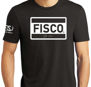 Black tee shirt with FISCO on the front