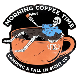 5" fis sticker with a skeleton in a cup of coffee