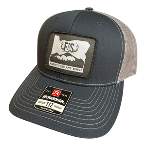 Navy blue trucker hat with Oregon logo on front