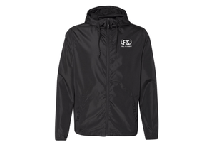 Black fis windbreaker with a fis logo on the front