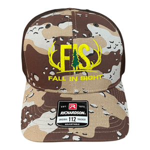 Dessert Camo trucker hat with a fis logo stitched in the front