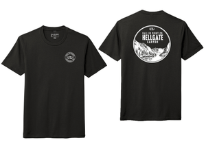 Black fis tee shirt with a Hellgate Canyon picture on the back