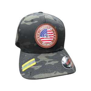 Camo flex fit hat with American flag on front