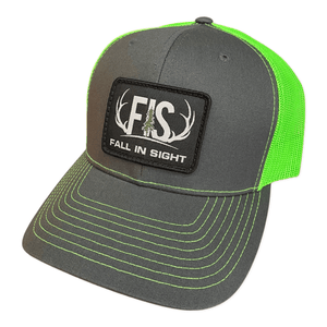 Green and gray trucker hat with a FIS logo patch